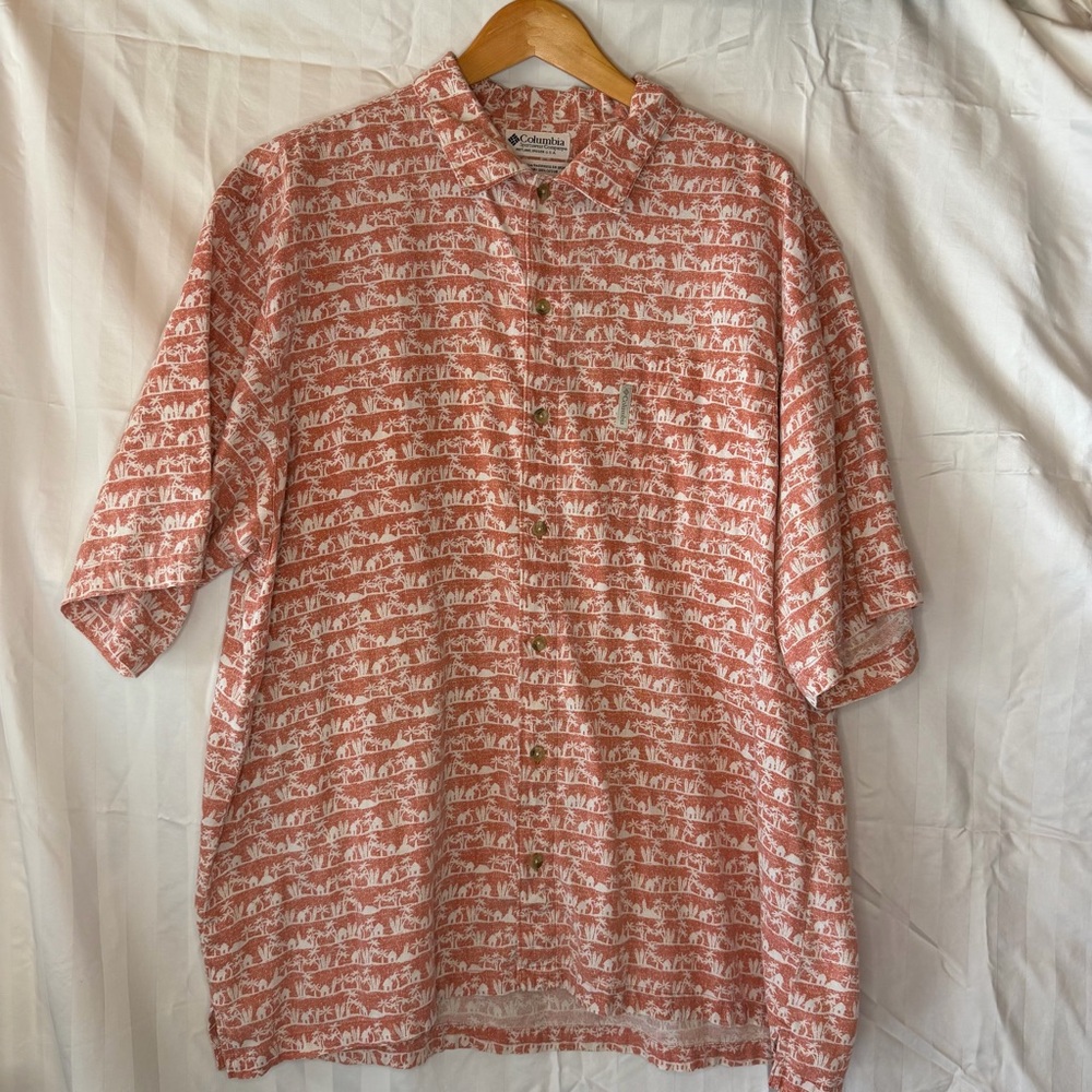 Vtg Columbia Shirt Mens XL Hawaiian Button Up Short Sleeve All Over Print EUC